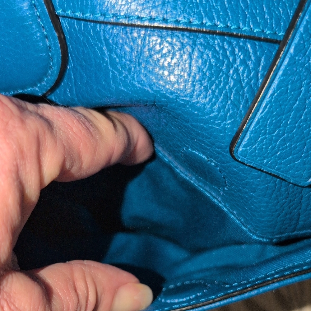 Coach Mickie Satchel In Blue Pebble Leather 2 Ways To Carry - Picture 6 of 16